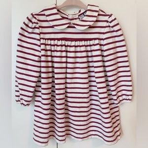 Maroon & white striped cotton Busy Bees girls dress. 18 month.
